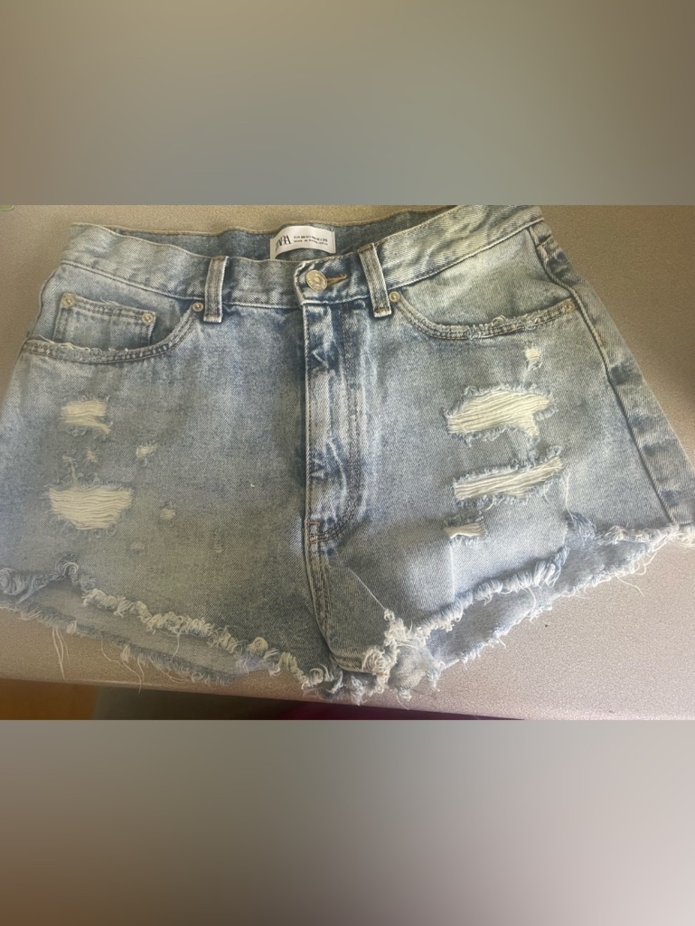Zara Light Blue Denim Shorts with Contrast Stitching